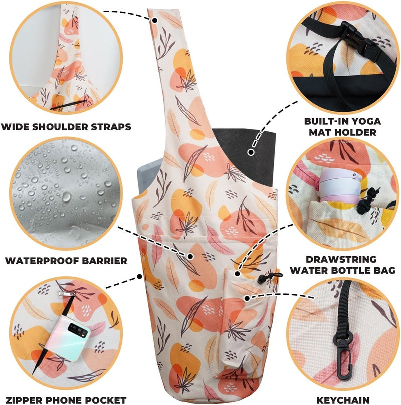 saniwu Yoga Mat Bag Carrier for Women Workout Large Waterproof with Zipper Pocket, Keychain and Wide Shoulder Straps - Image 3